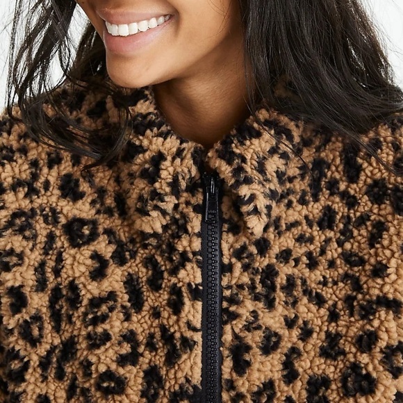 Madewell Sherpa Bomber Jacket in Leopard Size Small - Picture 3 of 15
